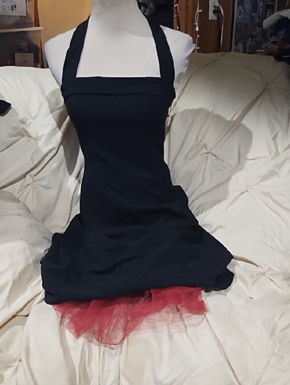 Jodi Kristopher Black Halter Dress with Red Tulle Accent